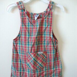 Oshkosh Girls Pink/Green Plaid Romper Dress - Size 6 - New w/o Tags - 1990's NOS
